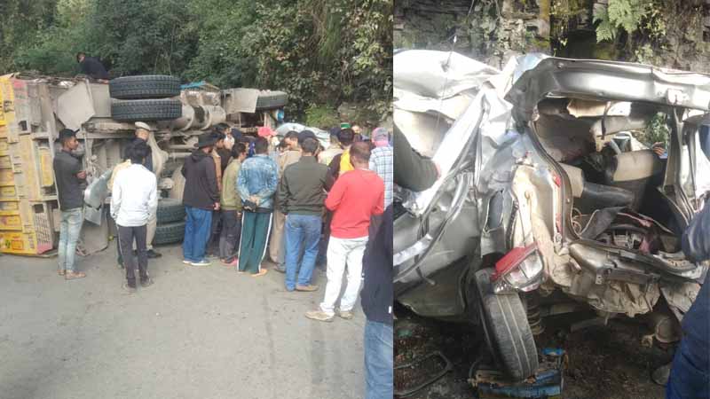 दर्दनाक हादसा, कार के ऊपर पलटा ट्रक